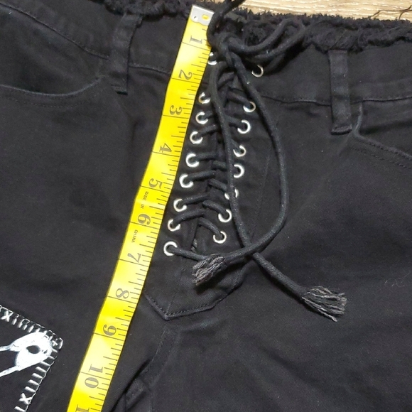 Dolls Kill Current Mood Black Straight Leg Jeans with Graphic Patches - Picture 7 of 13